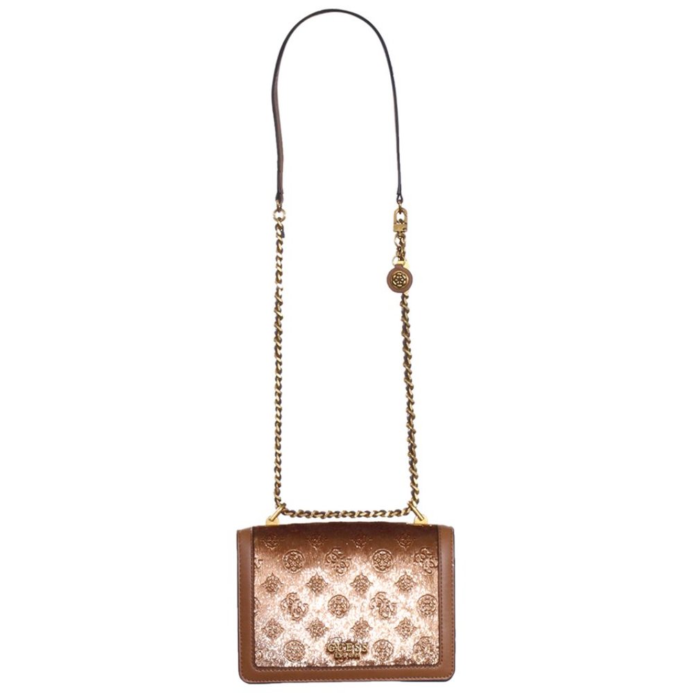 Guess Women's Abey Handbag Fold-Over Flap Crossbody Bag Color Bronze/Brown